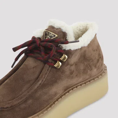 Prada Suede Chukka Boots With Shearling Lining In Brown