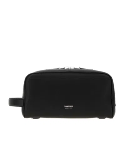 Tom Ford Logo Leather Toiletry Bag In Black