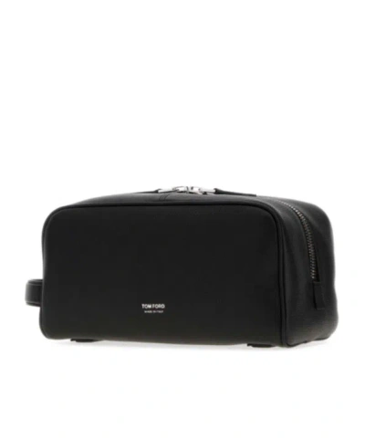 Tom Ford Logo Leather Toiletry Bag In Black
