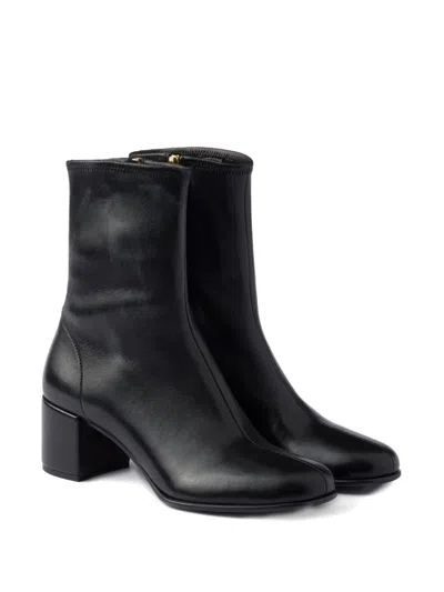 Prada Square-toe Ankle Boots In Black