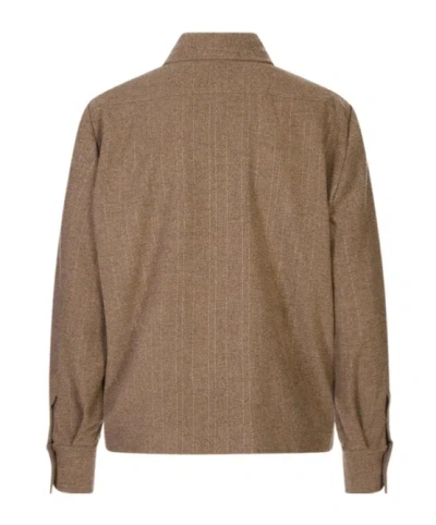 Kiton Pinstripe-pattern Flap-pocket Shirt In Brown