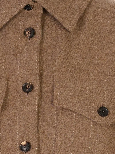 Kiton Pinstripe-pattern Flap-pocket Shirt In Brown