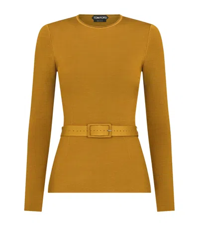 Tom Ford Belted Tech Viscose Blend Sweater In Yellow