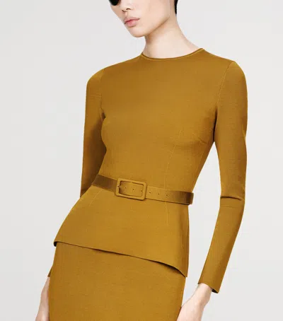 Tom Ford Belted Tech Viscose Blend Sweater In Yellow
