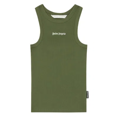Palm Angels Logo Rib Tank Top Sleeveless Design In Green