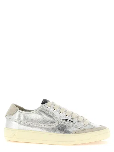 Autry Windscape Low Silver Canvas Suede Cow Leather Rubber Sneakers In Gray