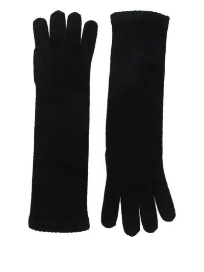 Alpo Black Solid Knitted Gloves In Black