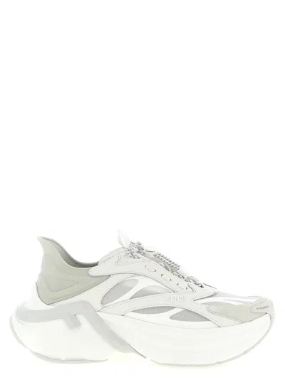 Fendi Light Mesh Sneakers Chunky Sole Pull Tab In Grey