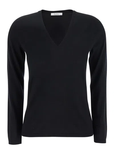 Max Mara Black Solid V Neck Sweater In Black