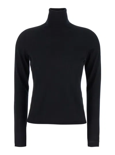 Max Mara Black Solid Turtle Neck Sweater In Black