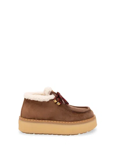 Prada Suede Chukka Boots With Shearling Lining In Brown