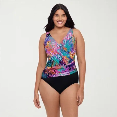 Trimshaper Womens Leaf Moderate Coverage One Piece Swimsuit In Multi
