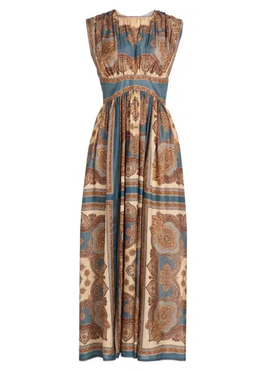 Zimmermann Womens Dark Blue Paisley Mahon Printed Silk Maxi Dress In Animal Print