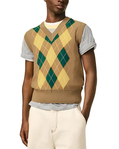 Ami Alexandre Mattiussi Brown Wool And Cotton Argyle Intarsia Sleeveless Sweater Beige