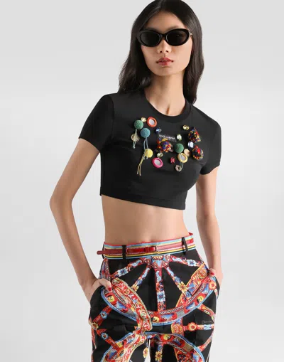 Dolce & Gabbana Jersey T-shirt With Applications In Black