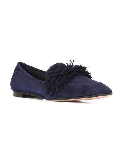 Shop Aquazzura Fringed Trim Loafers