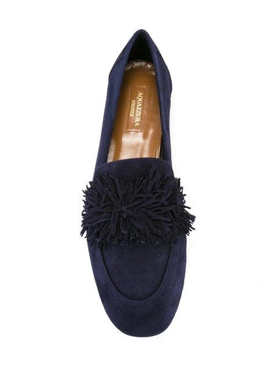 Shop Aquazzura Fringed Trim Loafers