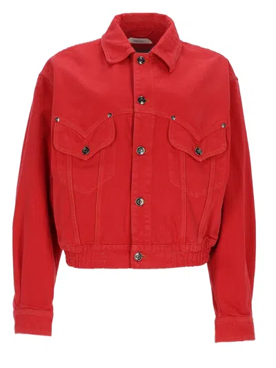Versace Oversized Denim Blouson In Red