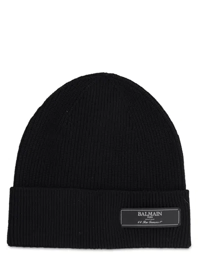 Balmain Berretto Con Patch Logo In Black
