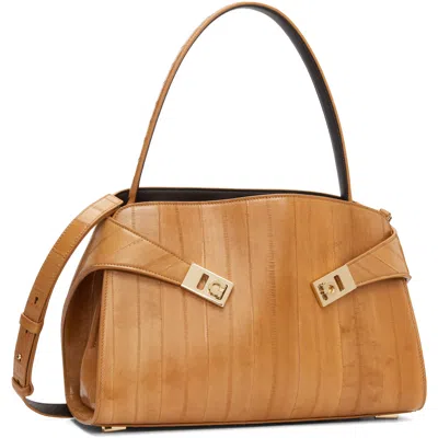 Ferragamo Tan Medium Hug Soft Bicolor Shoulder Bag In Brown