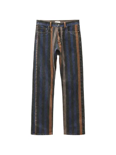 Versace Denim Jeans Striped Pattern Belt Loops In Blue