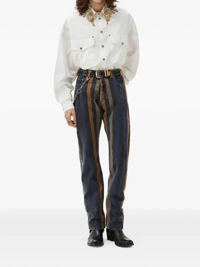 Versace Denim Jeans Striped Pattern Belt Loops In Blue