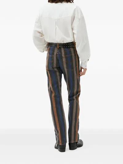 Versace Denim Jeans Striped Pattern Belt Loops In Blue