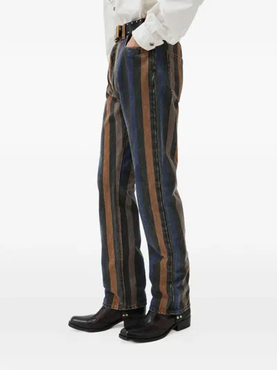 Versace Denim Jeans Striped Pattern Belt Loops In Blue