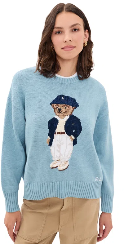 Polo Ralph Lauren Cotton Bear Long Sleeve Crew Neck Pullover Blue Note