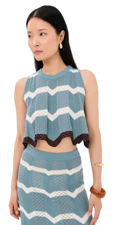 La Doublej Scalloped Striped Pointelle-knit Cotton Tank In Blue