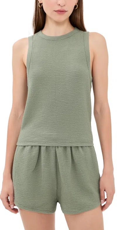Lunya Stretch Organic Cotton Seersucker Lounge Tank In Green