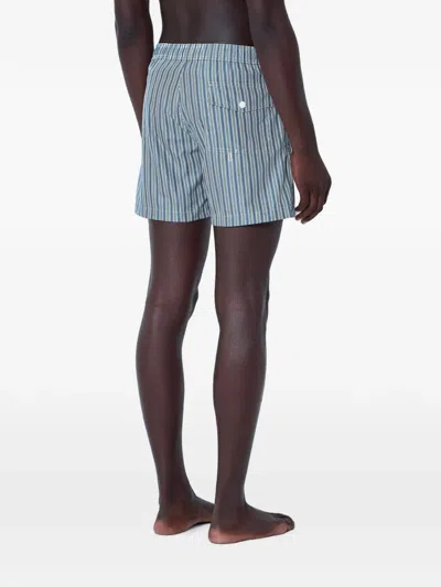 Moncler Stripe-pattern Drawstring Swim Shorts In Blue