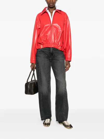 Sandro Clemy Zip Front Leather Jacket In Red