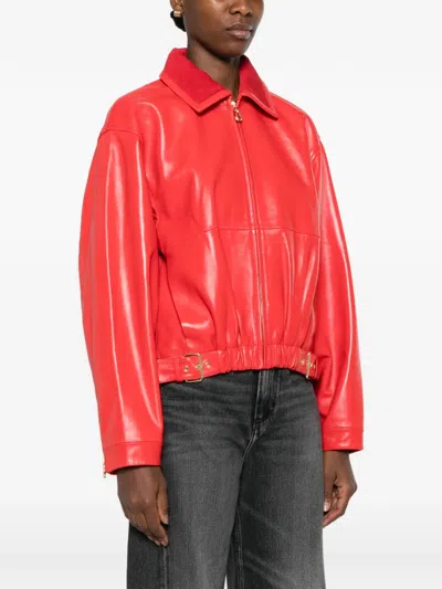 Sandro Clemy Zip Front Leather Jacket In Red