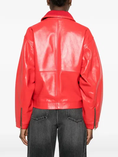 Sandro Clemy Zip Front Leather Jacket In Red