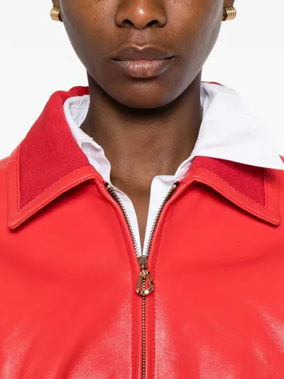 Sandro Clemy Zip Front Leather Jacket In Red