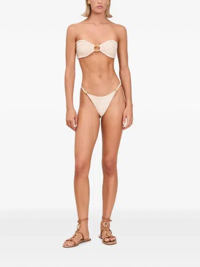 Devon Windsor Anto Beaded Ruched Bikini Top In Neutral