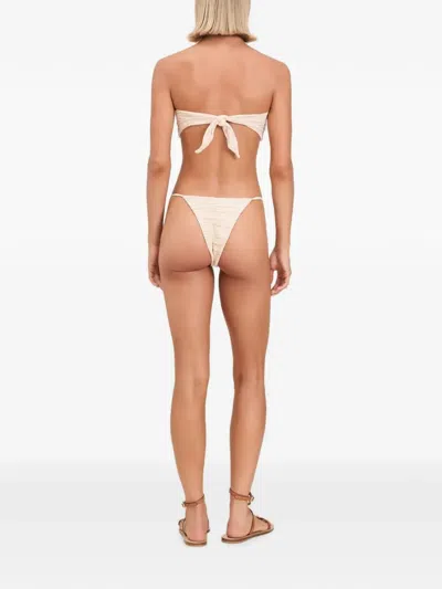 Devon Windsor Anto Beaded Ruched Bikini Top In Neutral