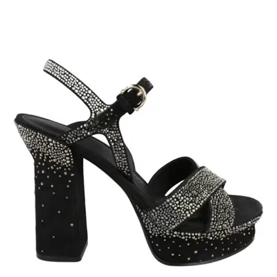 Ferragamo Sonya Degrade Crystals Platform Sandals In Black