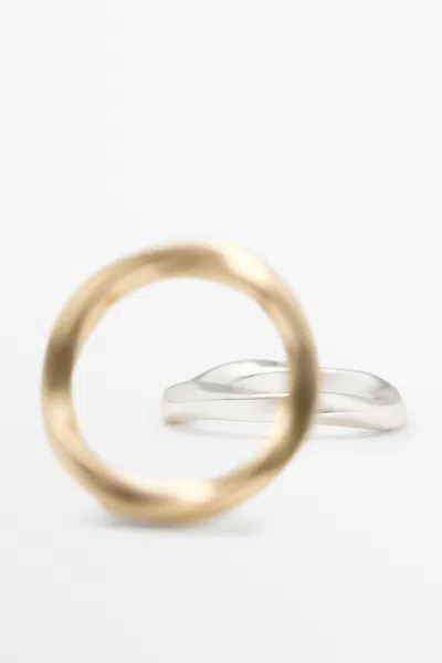 Massimo Dutti Irregular Ring Set In Gold