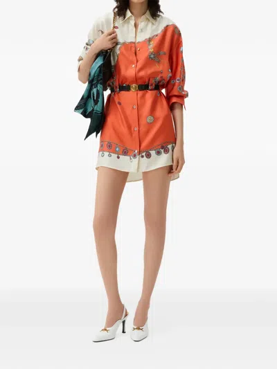 Versace Informal Shirt Silk Twill Print Stolen Jewels In Orange