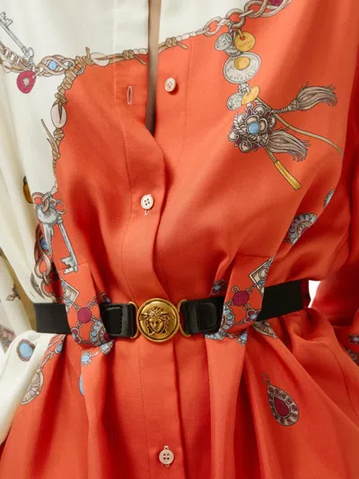 Versace Informal Shirt Silk Twill Print Stolen Jewels In Orange