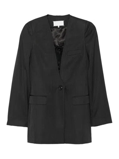 Maison Margiela Anthracite Virgin Wool Jacket With Button In Black