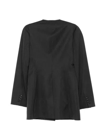 Maison Margiela Anthracite Virgin Wool Jacket With Button In Black