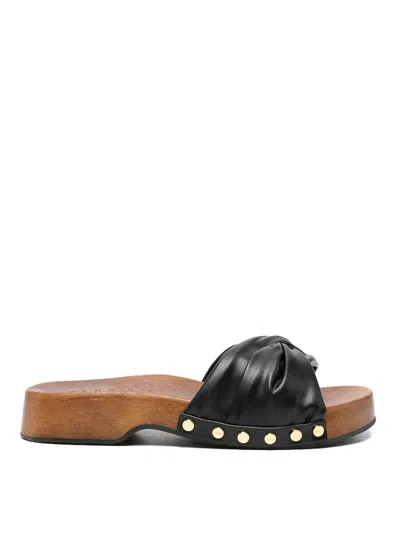 Ganni Tia Fairy Black Recycled Leather Polyurethane Polyester Wood Slides