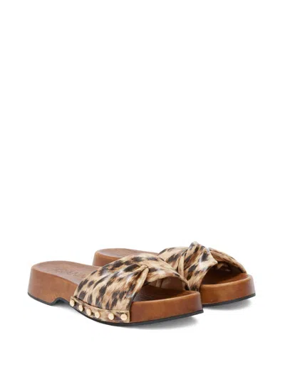 Ganni Twisted-detail Leopard-print Sandals In Animal Print