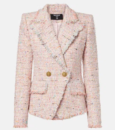 Balmain Tweed Jacket With 2 Buttons In Pink