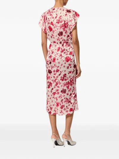 Isabel Marant Lindsay Floral Ruched Jacquard Midi Dress In Purple