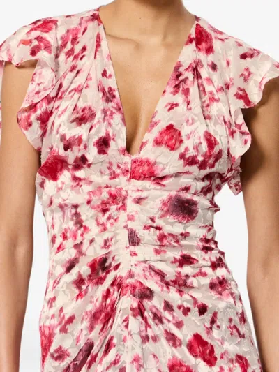 Isabel Marant Lindsay Floral Ruched Jacquard Midi Dress In Purple