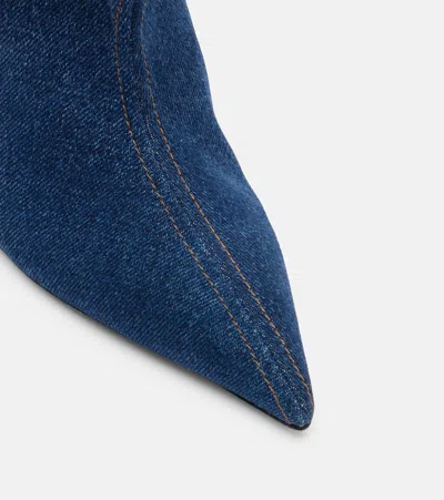 Balmain Scrunched Denim Wedge Ankle Boots In Blue